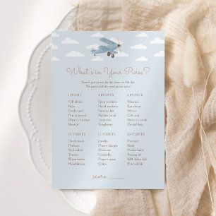 Aeroplane Baby Shower What's in Your Purse Game Invitation