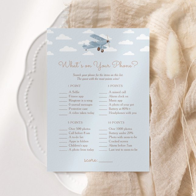 Aeroplane Baby Shower What's on Your Phone Game Invitation (Creator Uploaded)