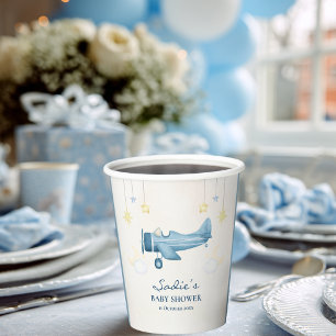 Aeroplane Baby Shower Whimsical Boy Baby Welcome  Paper Cups