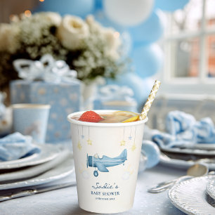 Aeroplane Baby Shower Whimsical Boy Baby Welcome  Paper Cups