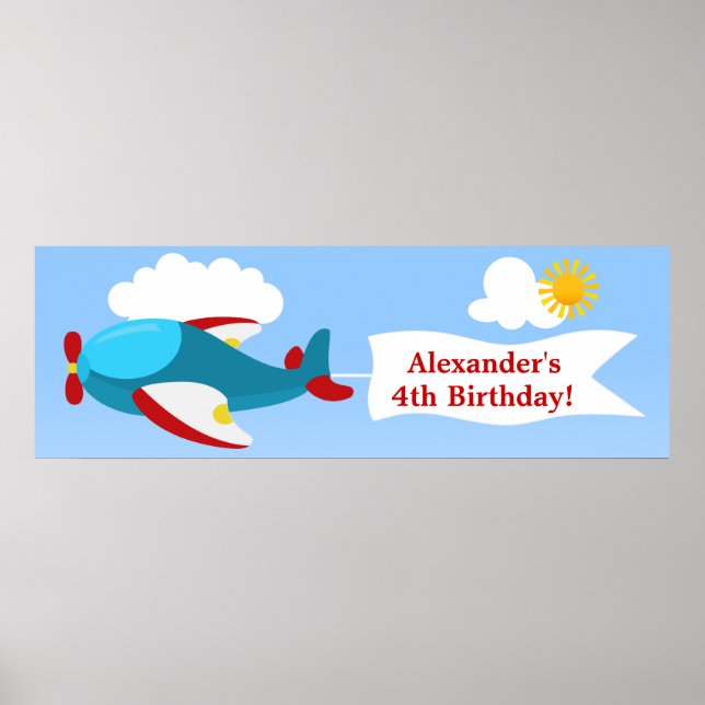 Aeroplane Banner Boy Birthday Banner Poster (Front)