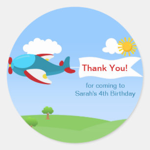 Aeroplane Banner Boy Birthday Party Stickers