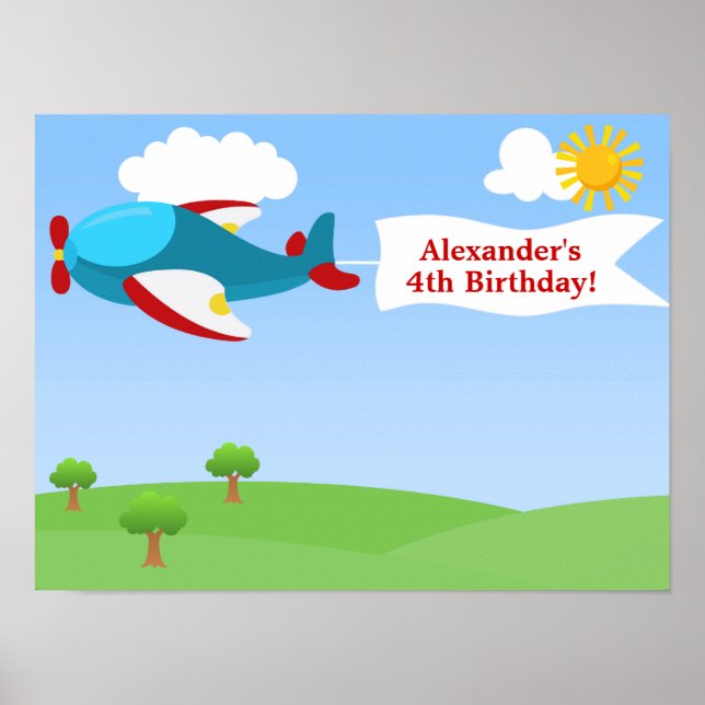 Aeroplane Banner Boy Birthday Poster (Front)