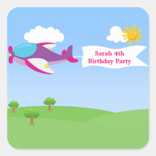 Aeroplane Banner Girl Birthday Party Stickers