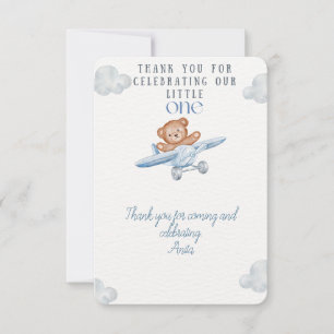 Aeroplane Bear Little One Baby Shower Thank You Card