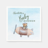Aeroplane Bear Pilot Baby Shower Paper Napkin