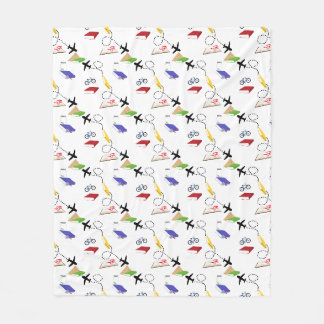 Aeroplane, Bicycle, Books, Red, Yellow, Blue Trave Fleece Blanket