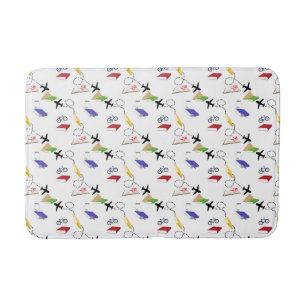 Aeroplane Bicycle Books Red Yellow Blue Travel Bath Mat