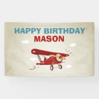 Aeroplane Birthday Banner Travel Adventure Vintage