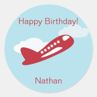 Aeroplane Birthday Cupcake Toppers/Stickers Classic Round Sticker