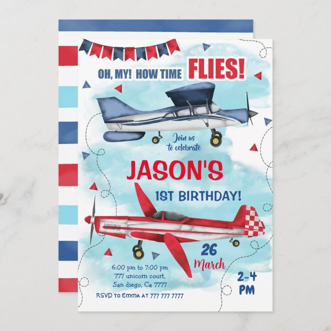 Aeroplane Birthday Invitation (Front/Back)