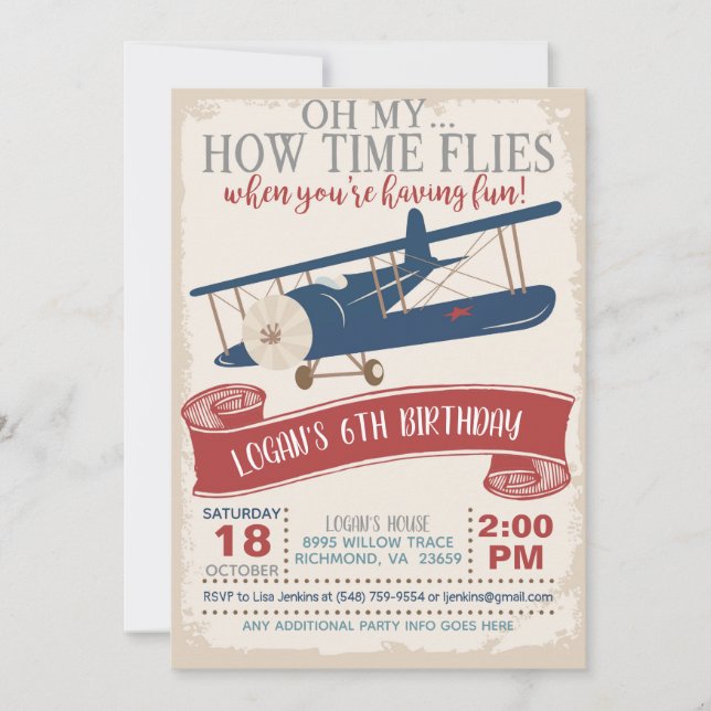 Aeroplane Birthday Invitation Boy (Front)