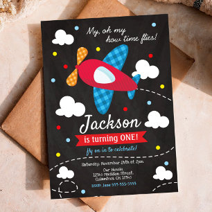 Aeroplane Birthday Invitation Boy / Time Flies