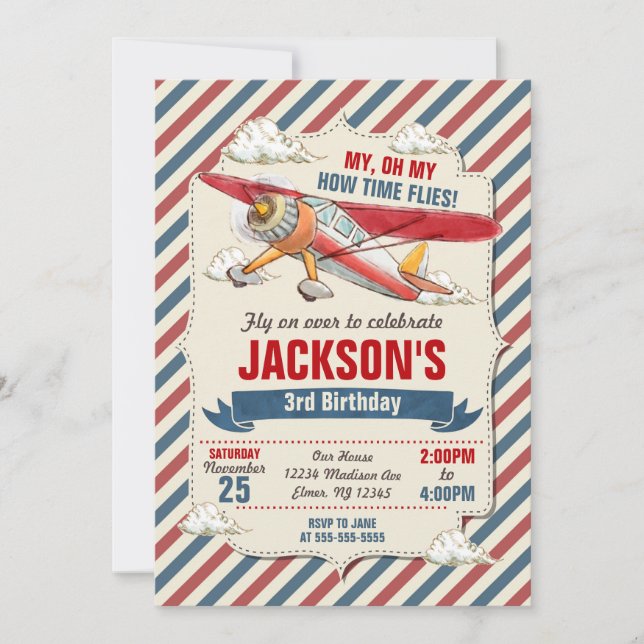 Aeroplane Birthday Invitation / Time Flies Party (Front)