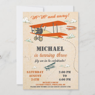 Aeroplane birthday invitation Up up and away invit