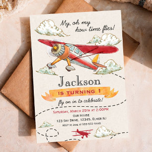 Aeroplane Birthday Invitation Vintage Plane Invite