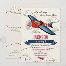 Aeroplane Birthday Invitation Vintage Time Flies