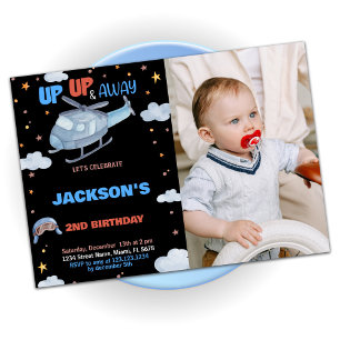 Aeroplane Birthday Invitations Black with photo