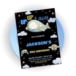 Aeroplane Birthday Invitations Blue Black
