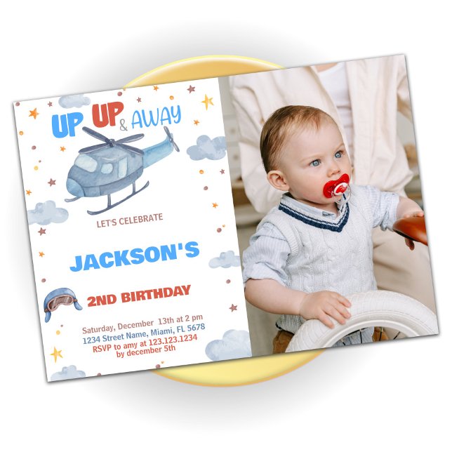 Aeroplane Birthday Invitations Blue Grey with phot (Airplane Birthday Invitations Blue Gray with photo)