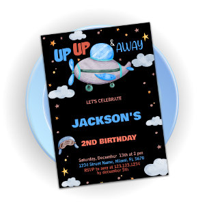 Aeroplane Birthday Invitations Brown Blue Black