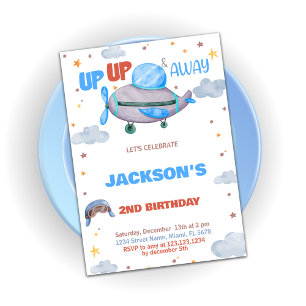 Aeroplane Birthday Invitations Brown Blue Orange