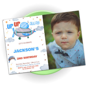 Aeroplane Birthday Invitations Brown Blue w photo