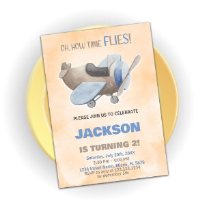 Aeroplane Birthday Invitations Brown Grey