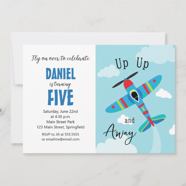 Aeroplane Birthday Invitations Cute plane (Front)