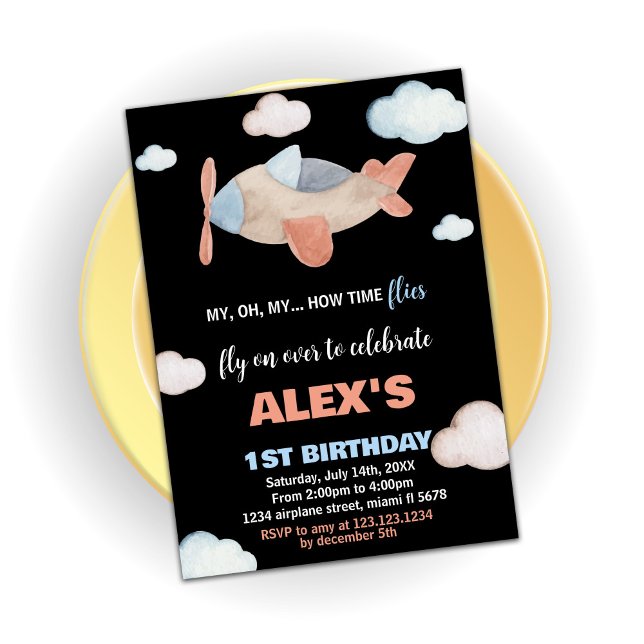 Aeroplane Birthday Invitations Orange Black (Airplane Birthday Invitations Orange Black)