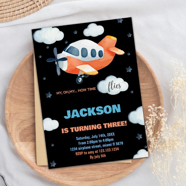 Aeroplane Birthday Invitations Orange Black BK (Airplane Birthday Invitations Orange Black BK)