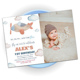 Aeroplane Birthday Invitations Orange with photo