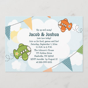 Aeroplane Birthday Invitations Twins
