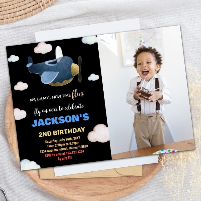 Aeroplane Birthday Invitations White Cloud w Photo (Airplane Birthday Invitations White Cloud w Photo)