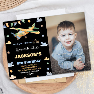 Aeroplane Birthday Invitations Yellow Black w Phot