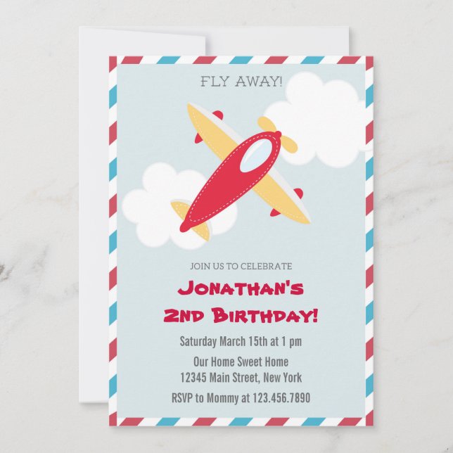 Aeroplane Birthday Party Invitation (Front)
