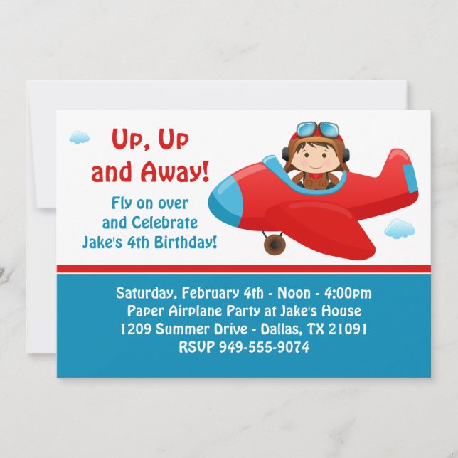 Aeroplane Birthday Party Invitation (Front)