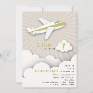 Aeroplane Birthday Party Invitation - Green