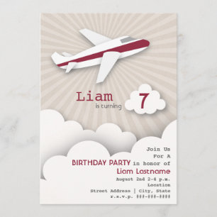 Aeroplane Birthday Party Invitation - Red