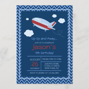 Aeroplane Birthday Party Invitation Red and Blue