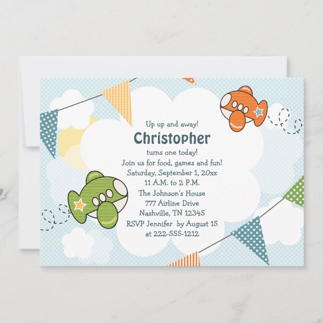 Aeroplane Birthday Party Invitations (Front)