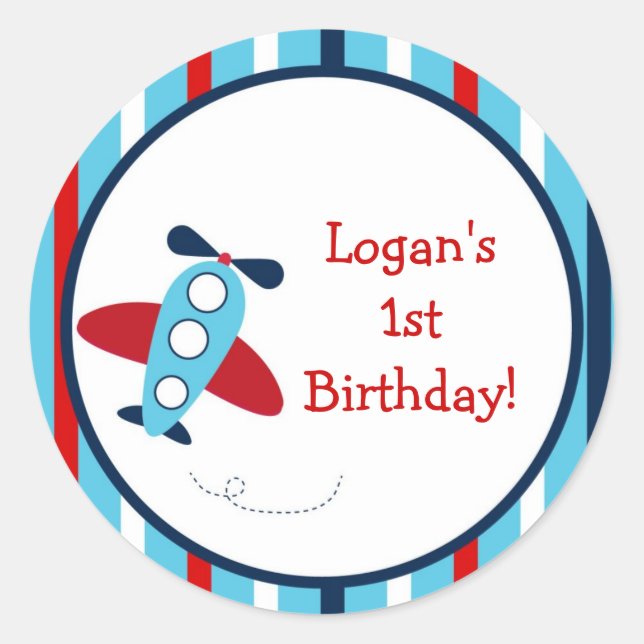Aeroplane Birthday Party Stickers (Front)