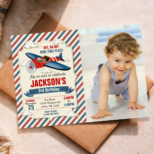 Aeroplane Birthday Photo Invitation   Time Flies