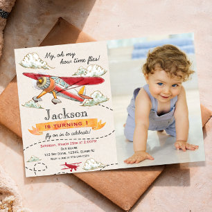 Aeroplane Birthday Photo Invitation Vintage Plane