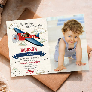 Aeroplane Birthday Photo Invitation Vintage Retro