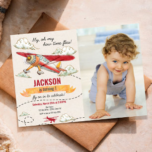 Aeroplane Birthday Photo Invitation Vintage Retro
