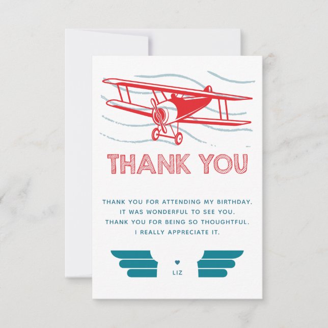 Aeroplane Birthday Thank You Card (Front)