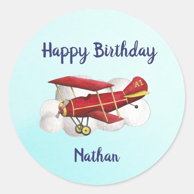 Aeroplane Birthday Thank You Stickers (Front)