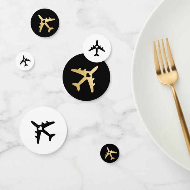 Aeroplane Black Gold Travel Theme Romantic Heart Confetti (Group)