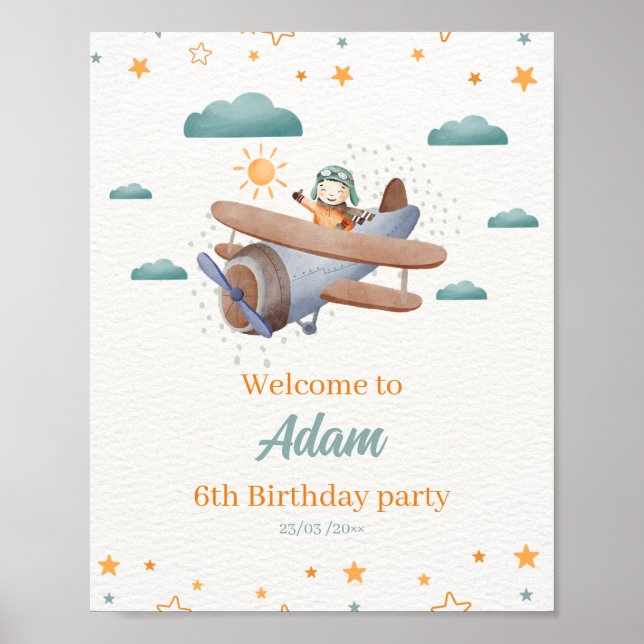 Aeroplane Blue and Green Watercolor poster paper  (Front)